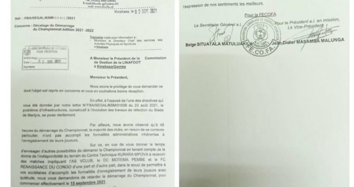 LINAFOOT : la FECOFA sollicite le report du démarrage du championnat