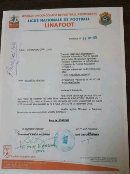 LINAFOOT : V. Club-Etoile du Kivu reporté, le match contre Dauphin noir maintenu 1 IMG 20210914 WA0016