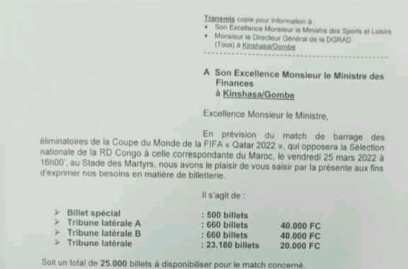 Barrages CM Qatar 2022/RDC-Maroc : les prix de billets d’accès dévoilés