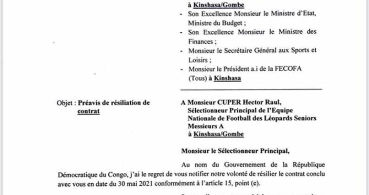 Léopards: le Gouvernement congolais résilie le contrat avec le coach Hector Cuper