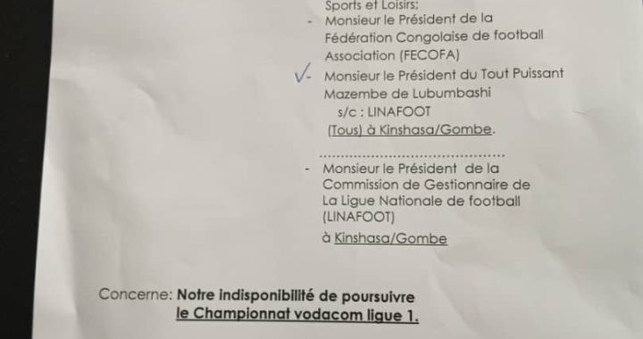 LINAFOOT : le DCMP jette l&rsquo;éponge face à Mazembe