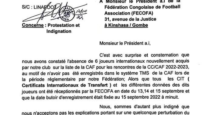 C2/ CAF: 6 de ses joueurs non enregistrés, Lupopo indigné ! 