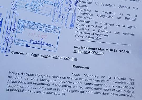 Brigade des Mœurs du Sport Congolais : Max Mokey et Blaise Akwalis suspendus