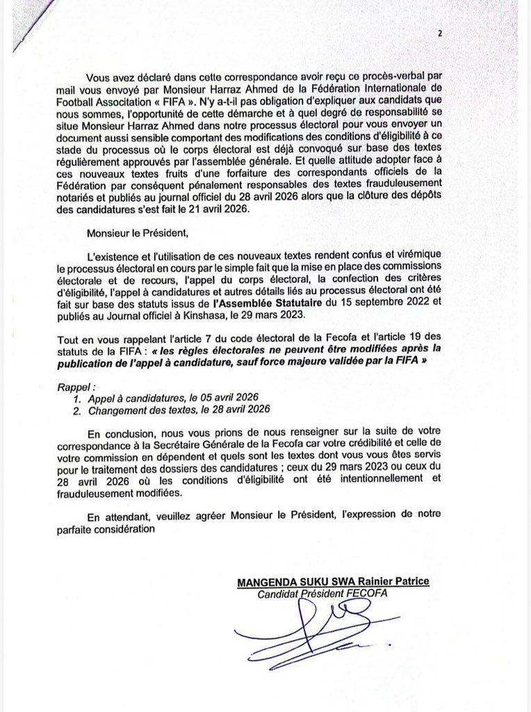 Élections à la FECOFA : des accusations d’irrégularités fragilisent davantage le processus électoral 4 IMG 20260510 WA0013