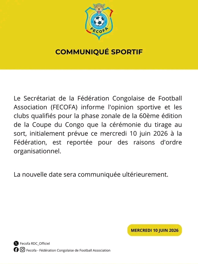 Coupe du Congo 2026 : la FECOFA reporte le tirage au sort de la phase zonale 1 IMG 20260610 WA0031