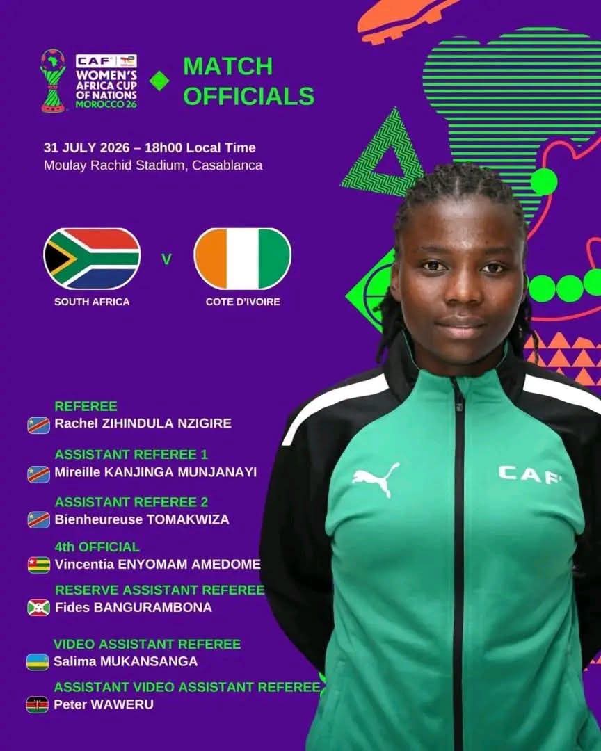 CAN Féminine 2026 : Rachel Zihindula à l'honneur, le trio arbitral congolais au sifflet Afrique du Sud – Côte d'Ivoire 1 IMG 20260731 WA0036