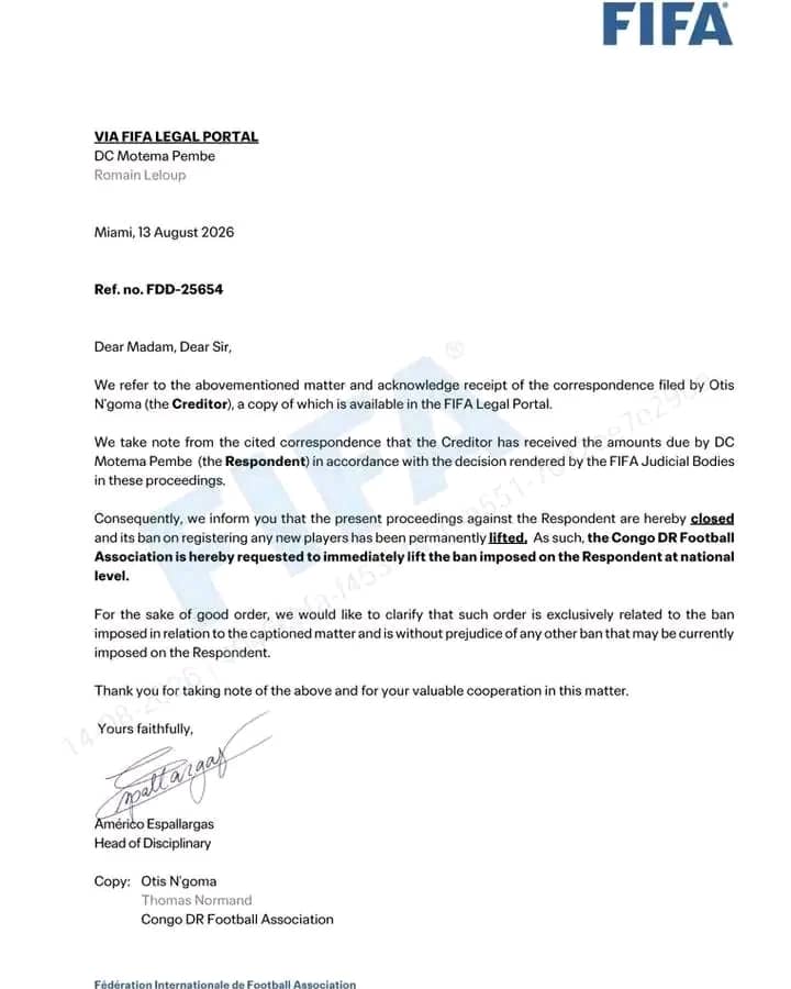 DCMP : la FIFA autorise à nouveau le club à recruter ! 4 IMG 20260814 WA0017