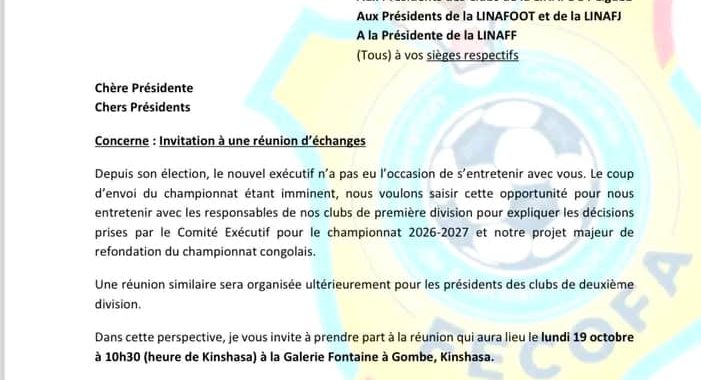 FECOFA : tête-à-tête entre Véron Mosengo-Omba et les clubs de Ligue 1 avant le lancement du championnat